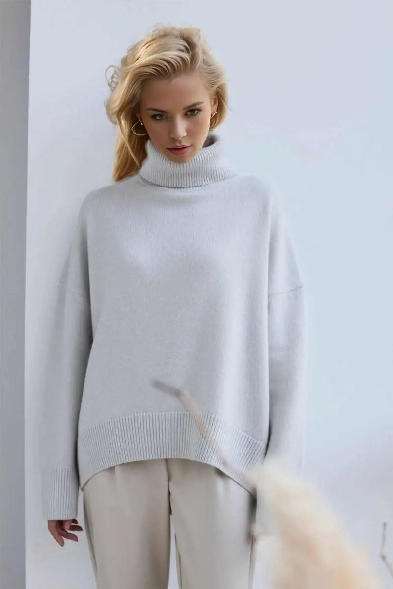 Basic Bae Turtleneck Dropped Shoulder Long Sleeve Sweater - Love Salve